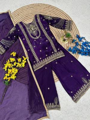 Kids Girls Top Palazzo with Dupatta Embroidery Work 4