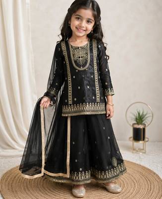 Kids Girls Top Palazzo with Dupatta Embroidery Work 1