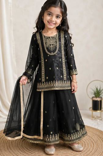Kids Girls Top Palazzo with Dupatta Embroidery Work