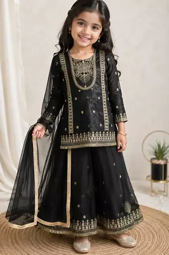 Kids Girls Top Palazzo with Dupatta Embroidery Work