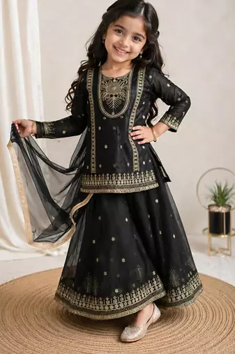 Kids Girls Top Palazzo with Dupatta Embroidery Work