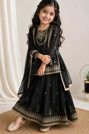 Kids Girls Top Palazzo with Dupatta Embroidery Work