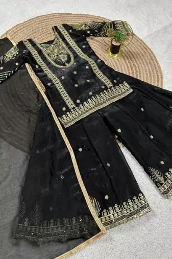 Kids Girls Top Palazzo with Dupatta Embroidery Work