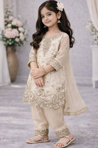 Kids Girls Top Palazzo with Dupatta Embroidery Work