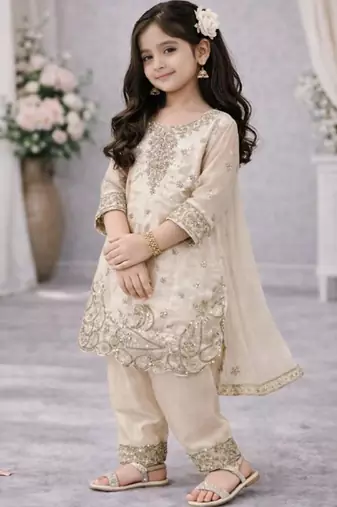 Kids Girls Top Palazzo with Dupatta Embroidery Work