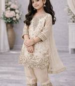 Kids Girls Top Palazzo with Dupatta Embroidery Work