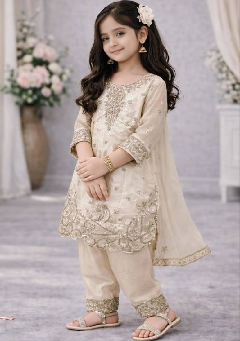 Kids Girls Top Palazzo with Dupatta Embroidery Work