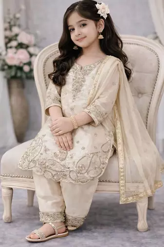 Kids Girls Top Palazzo with Dupatta Embroidery Work