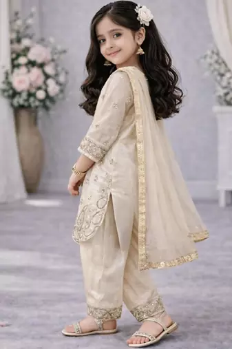 Kids Girls Top Palazzo with Dupatta Embroidery Work