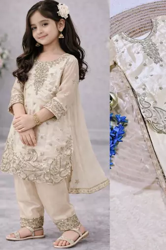 Kids Girls Top Palazzo with Dupatta Embroidery Work