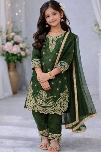 Kids Girls Top Palazzo with Dupatta Embroidery Work