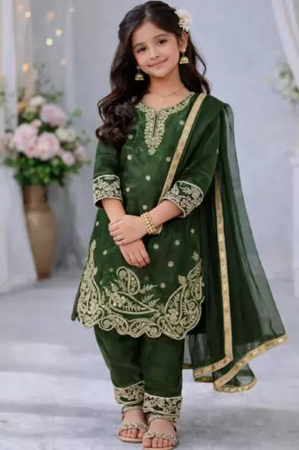 Kids Girls Top Palazzo with Dupatta Embroidery Work