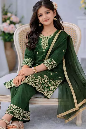 Kids Girls Top Palazzo with Dupatta Embroidery Work
