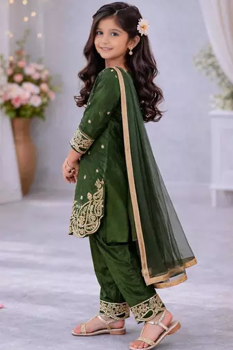 Kids Girls Top Palazzo with Dupatta Embroidery Work