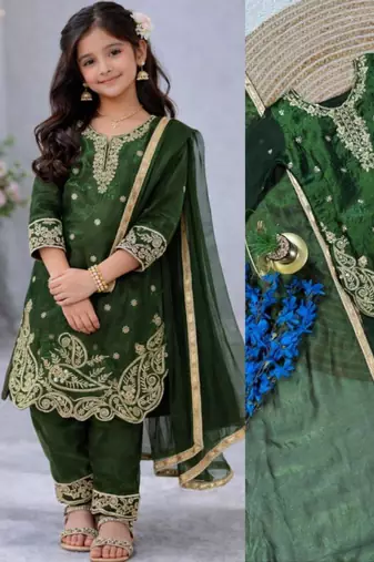 Kids Girls Top Palazzo with Dupatta Embroidery Work
