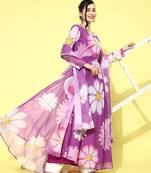 Floral printed organza kurta with dupatta