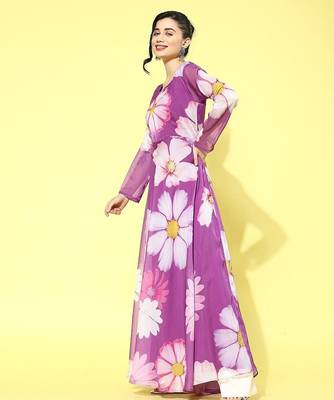 Floral printed organza kurta with dupatta 4