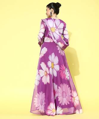 Floral printed organza kurta with dupatta 5