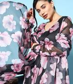Floral printed organza kurta with dupatta