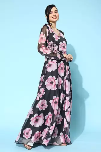 Floral printed organza kurta with dupatta
