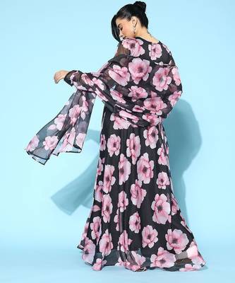 Floral printed organza kurta with dupatta 5