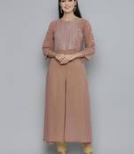 Women brown yoke design keyhole neck georgette kurta