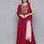Women red embroidered georgette kurta with attached dupatta