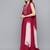 Women red embroidered georgette kurta with attached dupatta