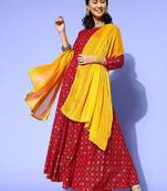 Women charming red silk swirling volume kurta
