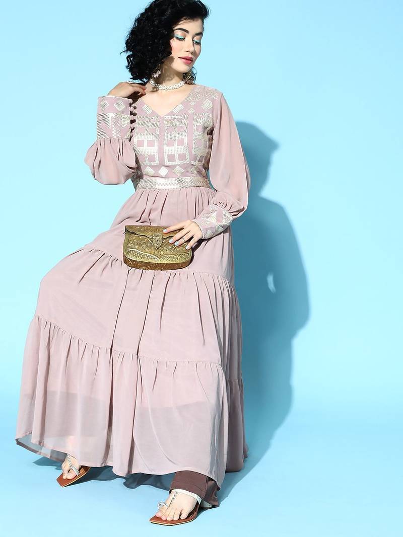 Women lavender georgette shimmer & sequin kurta