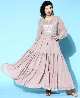 Women lavender georgette shimmer & sequin kurta 2