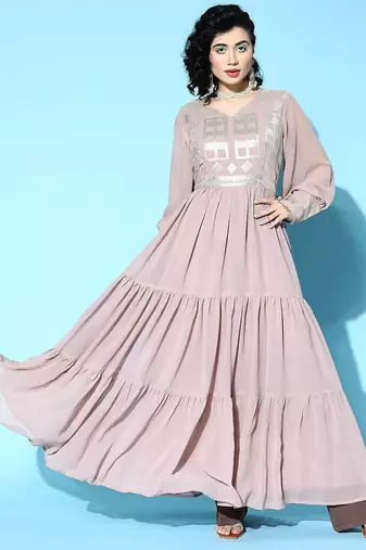Women lavender georgette shimmer & sequin kurta
