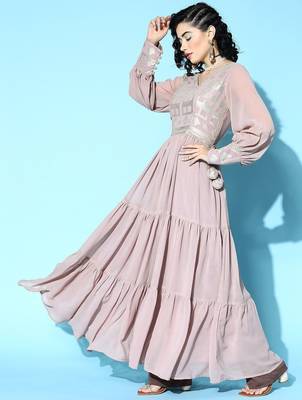 Women lavender georgette shimmer & sequin kurta 4