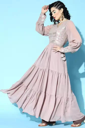 Women lavender georgette shimmer & sequin kurta