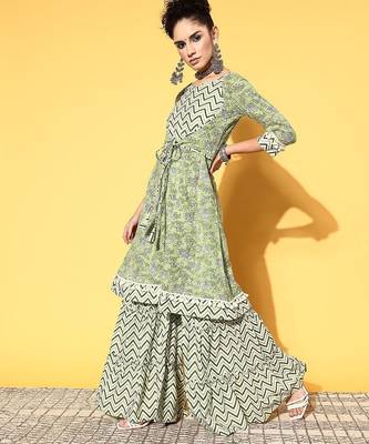 Women floral pure cotton print parade kurta set 2
