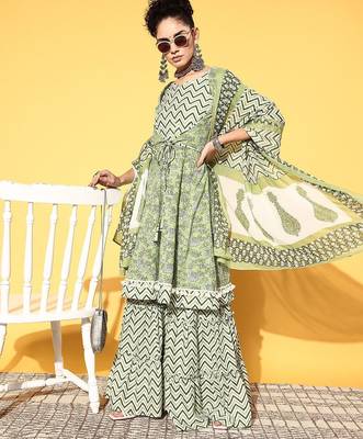 Women floral pure cotton print parade kurta set 3