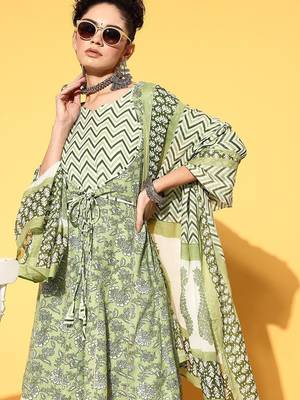 Women floral pure cotton print parade kurta set 4