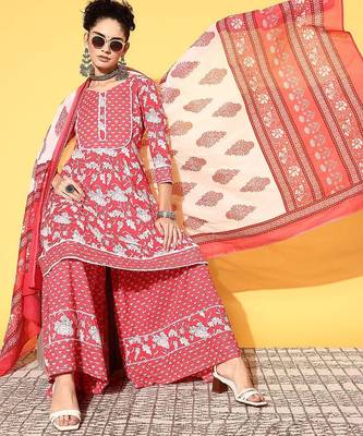 Women floral pure cotton print parade kurta set 1