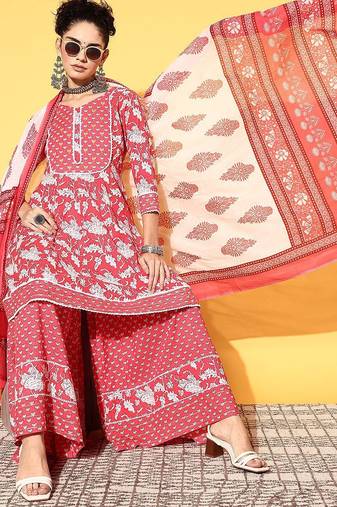 Women floral pure cotton print parade kurta set