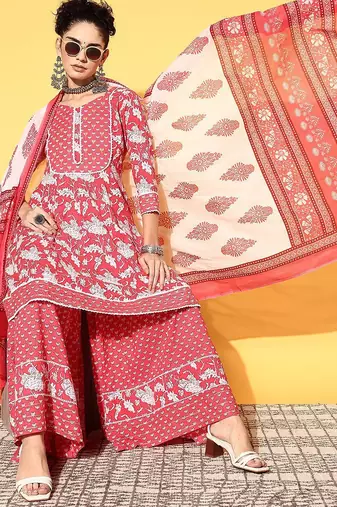 Women floral pure cotton print parade kurta set