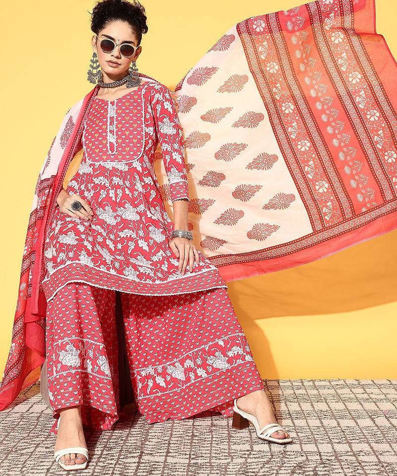 Women floral pure cotton print parade kurta set