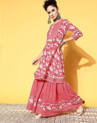 Women floral pure cotton print parade kurta set 2
