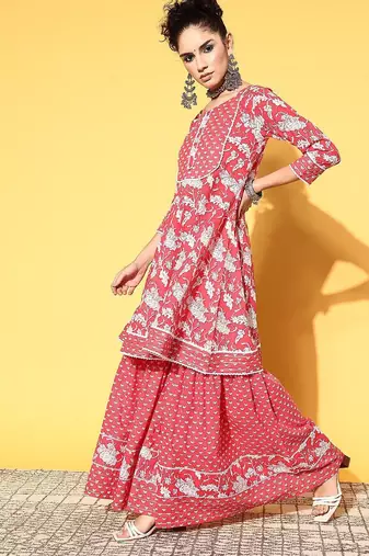 Women floral pure cotton print parade kurta set