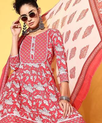 Women floral pure cotton print parade kurta set 3