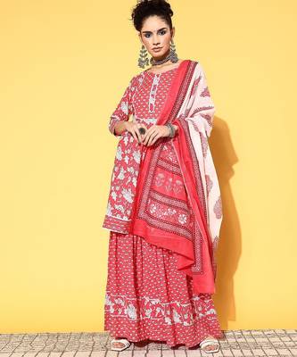Women floral pure cotton print parade kurta set 4