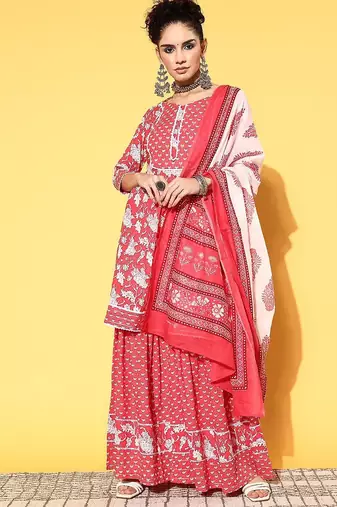 Women floral pure cotton print parade kurta set