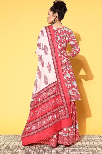 Women floral pure cotton print parade kurta set