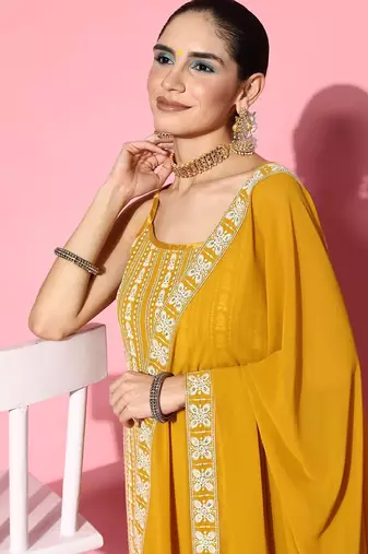 Women ethnic motifs poly georgette print parade kurta set