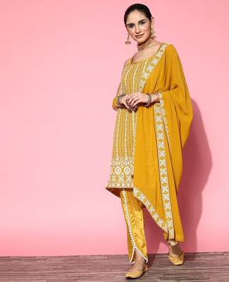 Women ethnic motifs poly georgette print parade kurta set 3