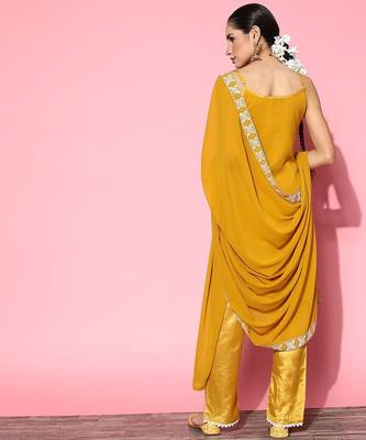 Women ethnic motifs poly georgette print parade kurta set 4